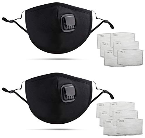 DualVertex Face Masks - Breathable Face Masks with Filter - Cotton Face Mask –Reusable Face Mask with Adjustable Ear Straps and Nose Wire – with Valve and Replaceable filters