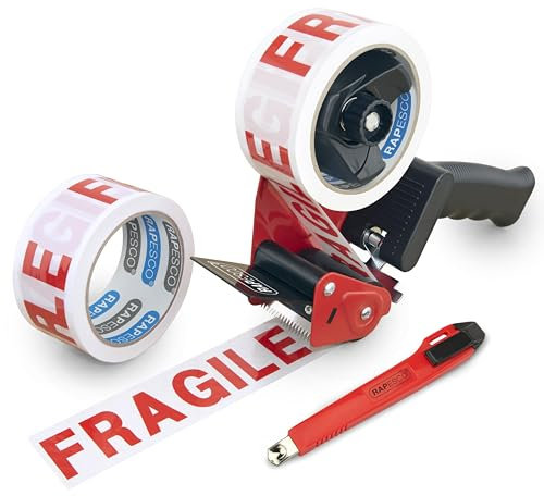 Rapesco 1618 Germ-Savvy Antibactérien 960 Dévidoir de Ruban Adhésif avec 2 Rubans d'Emballage FRAGILE