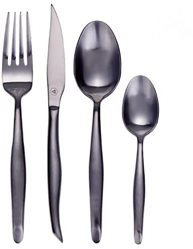 LAGUIOLE - LAGUIOLE Ménagère Besteckset Kaffeelöffel Suppenlöffel Gabel Messer Set 4 Convives, Mattschwarz, 16 Teile