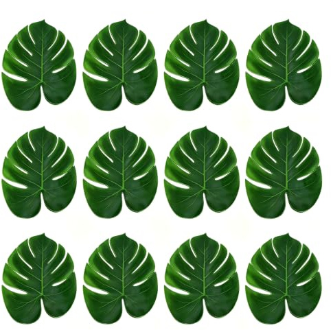 Jenngaoo 12 Piezas Hojas de Palma Artificiales, Hojas de Monstera Artificiales Plantas Artificiales Decorativas Tropicales Hojas de Palma para Decoración de Bodas Hawaiano Cumpleaños Fiestas Mesa