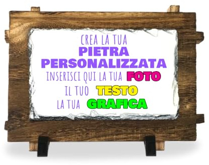 GIFART Stampa su Pietra Ardesia con Supporti da tavolo applicata su Cornice in Legno per essere appesa Personalizzata con Foto, Immagine o Testo
