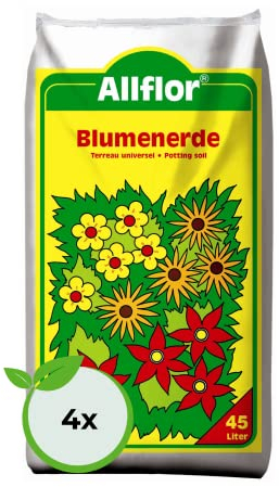 Allflor Blumenerde 4 x 45 L I gebrauchsfertige Universalerde I hochwertige Erde im 45 Liter Beutel I Für alle Balkon- und Zimmerpflanzen geeignet I Enthält alle wichtigen Pflanzennährstoffe