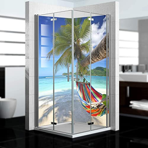 dedeco Eck-Duschrückwand wasserfest Motiv: Strand V4, 2 x 100x200 cm, als Badrückwand zum Fliesenersatz, als Dekorwand, Wandverkleidung und Duschplatte aus Aluminium - Made in Germany