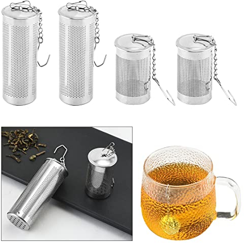 HyzaPhix 4pcs Teesieb für Losen Tee, 304 Edelstahl Teefilter Teeei Tee Filtersieb Tea Filter Infuser Tea Strainer mit Kette für Gewürze, Kräuter, Tasse, Teekanne (4pcs)