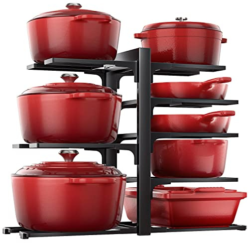 ORDORA Pots and Pans Organizer Rack for Cabinet, 15.83 Height 8-Tier Heavy Duty 120LBS Pot Pan Organizer under Cabinet Adjustable for Dutch Oven, Cast-iron Pan, Heavy Skillets Griddles, Shallow Pot | 2 DIY Modes, Tool-Free Assembly, Max 120 Lbs, Fits Cast Iron Pans, Dutch Ovens & Heavy Cookware, For Kitchen Cabinets