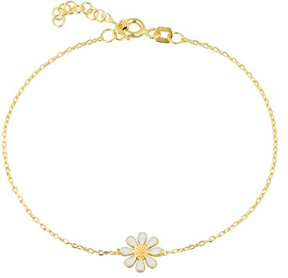 Einzelstück® Blumen Armband Daisy mit Gänseblümchen I Armkette 925 Sterling Silber 18K vergoldet I Antiallergen & Nickelfrei (Daisy Armkette Gold)