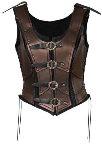 USUWE Damen Leder Rüstung Kampfanzug, Rüstung Kampfanzug, PU Leder Retro Brustpanzer, Rollenspiel Halloween Kostüm(braun,M)