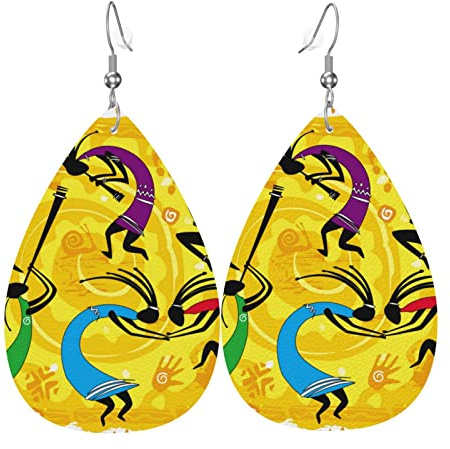 Drop Ohrringe Kokopelli Retro Native American Orange Leder Tropfen Ohrringe Leichte Ohrringe Gedruckte Leder Tropfen Ohrringe Für Geschenke Ornament Frauen