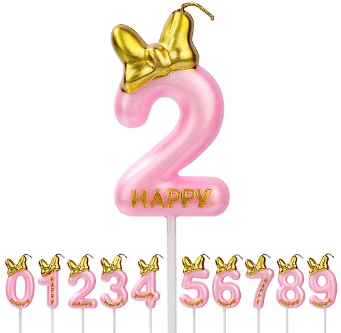 AOMIG Candeline Compleanno Numeri, Candele di Compleanno Candela Numeri con Fiocco Carino, Candela Numero Candeline Compleanno Particolari, Candele Decorazione di Topper Torta(2)