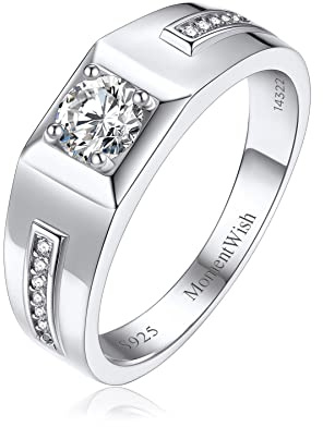 MomentWish Verlobungsring Herren, Geschenk Ehemann Valentinstag, 0,5 Karat Moissainte Herren Ring 925 Silber Männer Hochzeitsring Jahrestag Geschenk für ihn Mann-Größe 67