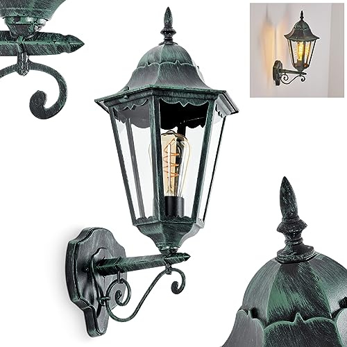 HOFSTEIN Außenwandleuchte Hongkong, Außenwandlampe aus Metall/Glas in Schwarz-Grün/Klar, Wandleuchte Up im Retro/Vintage/Landhaus-Design, E27, IP44, Eingangsbereich, Terrasse, Haustür, Hof