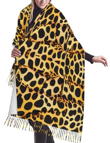 ZISHAK Golden Retrievers schicker Strickschal mit Quaste, warmer Damenschal, quadratischer Seidenschal, Lustiges Leopardenmuster, Einheitsgröße