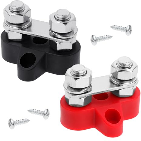 2 Stück Anschlussbolzen Sammelschiene 12v Stromverteiler Busbar Verteilerblock Doppelterminal Verkabelung Verteilerblock Für Auto Lkw Wohnmobil Boot, Schwarz Und Rot (Dual M8)