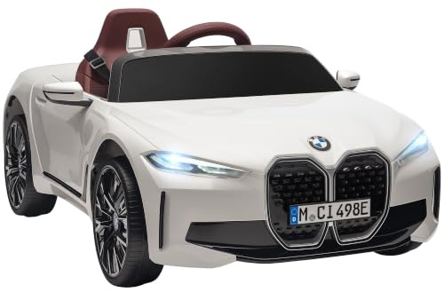 HOMCOM Macchina Elettrica per Bambini 3-6 Anni BMW I4 12V, Bianco | Telecomando, Clacson e Fari, Macchinina Giocattolo, PP e Metallo, 115x67x45 cm
