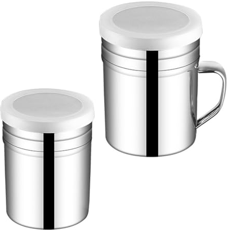 Pamtns Spargi Zucchero a Velo e Cacao 2 pièces Spargi Cacao in Acciaio Inossidabile Agitatore per Zucchero in Polvere con Coperchio Setaccio Farina Dispenser Cacao in Polvere Setaccio Polvere Shakers