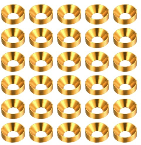 QUARKZMAN 30 Stück Senkkopf-Unterlegscheiben M5 aus eloxiertem Aluminiumlegierung, Schraubendichtungen für mechanische Zubehörteile, golden