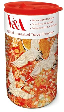 Museums & Galleries Insulated Travel Tumbler - Kimono Cranes Oriental Design - V&A Museum - 350ml Stainless Steel Cup - Re-Usable Mug