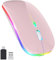 PASONOMI Aktualisierung Kabellose Maus, LED Wiederaufladbare Leise Funkmaus Laptop Wireless Mouse, 2.4G USB Mäuse mit USB-Empfänger Typ-C Kompatibilität mit Computer/PC/Tablet (Rosa)