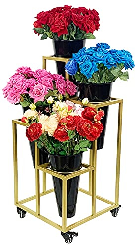 Metall-Blumenregal, Pflanzenschneidehalter, Blumenständer mit Eimern, Blumenwagen-Ausstellungsständer mit Rädern (schwarz)