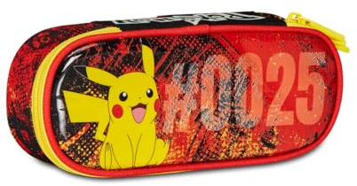 Seven Federmäppchen Round Plus, Pokemon Pikachu, Gelb Rot, Mäppchen für Schulanfänger mit einem Reißverschluss mit Organisationsfach und elastischen Schlaufen