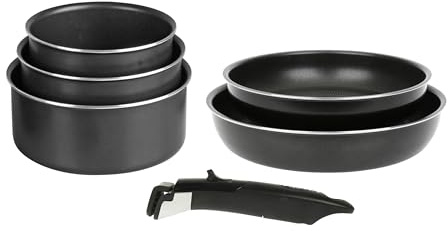 Sitram 716900 Batterie de cuisine 6 pcs Aluminium noir mat : manche amovible, 2 Poêles Ø24,28 cm, 3 Casseroles Ø16,18,20 cm - Revêtement anti-adhérent sans PFOA - Tous feux dont induction