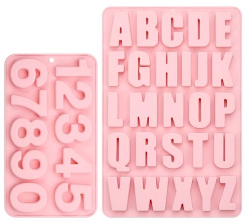 Kssvzz Silikonform Buchstaben und Silikonform Zahlen, A-Z & 0-9 Alphabet Silikonformen Gießformen Groß, 3D Gießform Set für Schokoladenform Seifenform Epoxidharz Formen Silikonformen, Rosa
