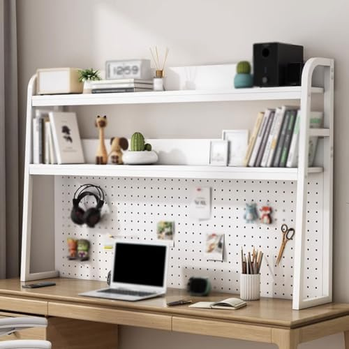 Estantería Sobremesa Escritorio Librería de Acero Al Carbono | Librería de Sobremesa Para Ordenador con Placa Perforada, Estante Multifuncional Para Oficina(B,95*24*100CM)