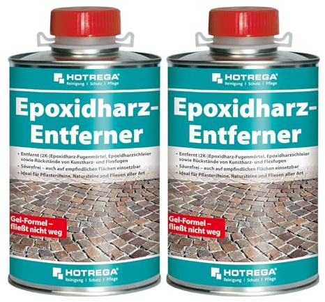 HOTREGA Epoxidharz-Entferner Gel 2x 1 Liter | Säurefreier Reiniger für (2K-) Fugenmörtel, Epoxidharzschleier, Kunstharz- und Flexfugenrückstände
