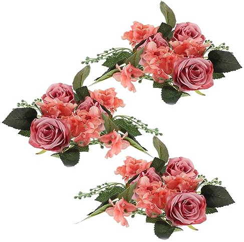 FUNOMOCYA Kerzenring für Stumpenkerzen Künstlicher Rosenkranz aus Kunststoff und Stoff 3 Stück Leicht für Tischdekoration bei Hochzeit und Party