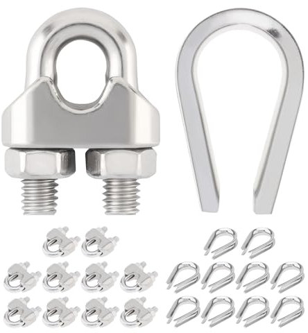 20pcs 1/4 Inch Cable Clamps, M6 Stainless Steel Wire Rope Thimbles, M6 Wire Rope Clip U Bolt Saddle Fastener Cable Thimbles Rigging for 1/4” Diameter 6mm Steel Wire Rope