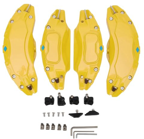 4 Stück 19 Zoll 20 Zoll Radnaben-Bremssattelabdeckungen aus Aluminiumlegierung, Scheibenbremssattel-Schutzabdeckung (Yellow)
