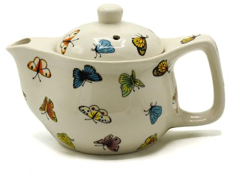 Ceramic Teapot Butterflies Design Perfect for Loose Leaf Tea, Handcrafted, 200ml (6.8oz), Single Serve, Elegant Teapot for Tea Lovers & Gifting Small Size