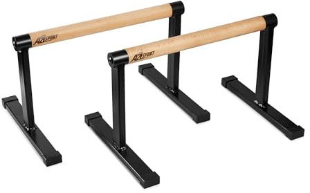 A2Z SPORT® Premium Parallettes bis 1500 kg - Liegestützgriffe Holz und Metall - Rutschfeste Handstand Griffe/Dip Bar - Push Up Bars für Calisthenics, Krafttraining & Yoga