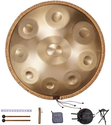 VEVOR Handpan, 55 cm, 9 Noten, D-Moll-Handtrommel, Drum-Instrument mit Schlägeln, 440-Hz-Handpan-Ständer & Tragetasche, Heilende Klangtrommel aus Stahl, Schlaginstrumente für Erwachsene & Anfänger