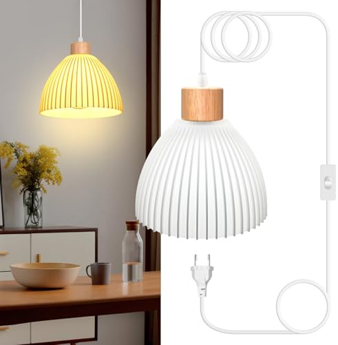 3D Gedruckter Hängelampe Kit mit Stecker, Lampenfassung E27 mit 500CM Kabel und Streifen Form 3D Lampenschirm, Pendelleuchte mit Stecker, Fassung Lampenkabel mit Schalter, Können DIY Bodenleuchten