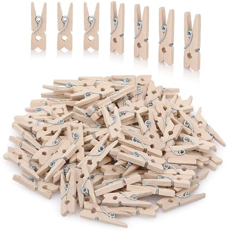 CraftWerk Mini Wäscheklammern 100er Pack - Kleine Holzklammern zum Basteln und Foto aufhängen - Ideal als Deko für Adventskalender - 2,5 cm