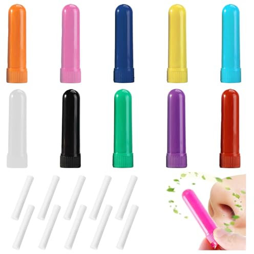Funngy Riechstifte für Ätherische Öle, 10 PCS Ätherisches Öl Röhren Inhalierstift mit Docht Riechstäbchen mit Docht Nachfüllbarer Inhalator Stick Ätherisches Öl Inhalierstift für die Aromatherapi