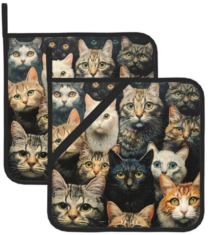 2 presine da cucina con stampa di gatto, 20,3 x 20,3 cm, per grigliare, maneggiare pentole calde