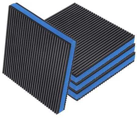 QUARKZMAN 4 patins anti-vibration 5,91 x 5,91 x 7/8 Noir/Bleu | pour machine à laver, patins d'amortissement tapis en caoutchouc strié avec centre en EVA patins d'isolation