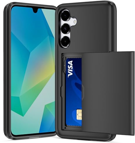 ACOCOBUY Sliding Card Holder Case for Samsung Galaxy A17 A16 Cover 6.7 inch | Hidden Pocket IDs Credit Slot Heavy Duty Shockproof Protective Hard PC Soft TPU Wallet Phone Case Back Shell Men Women Black