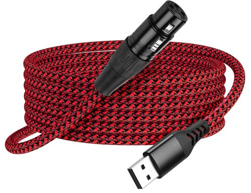 SinLoon XLR to USB Microphone Cable 3-Pin XLR Female to USB-A Adapter 2m/6.5FT Braided Audio Cable for PC，Recording Device Connection