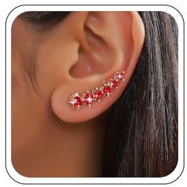Inateannal Kristall Ohrkletterer Ohrringe Gold Rot Rubin Ohrringe Strass Manschette Crawler Ohrring Cluster Kristall Ohrstecker Rubin Hochzeit Ohrring Schmuck Für Frauen