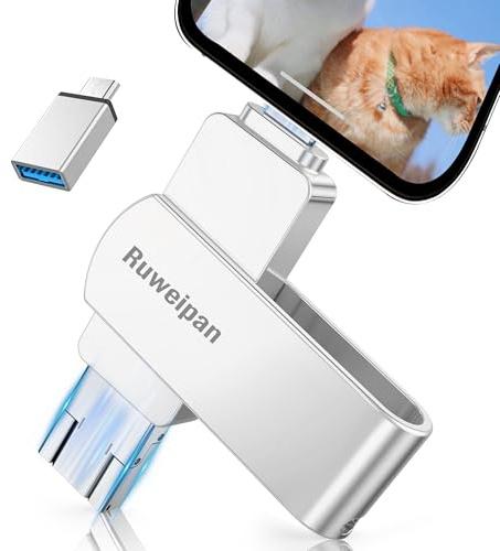 Ruweipan Chiavetta USB per Phone,[Senza APP] 128GB Pendrive USB C 4 in 1 Memoria Esterna USB 3.0 Chiavetta per Scaricare Foto Photostick per OTG Android/Smartphone/PC/Tablet/Pad/iOS(128G,Argento)