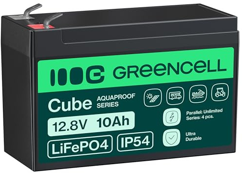 Green Cell Cube LiFePO4 Akku 10Ah 12.8V – Lithium-Eisenphosphat-Batterie für Wohnmobile, Boote, Solaranlagen, Off-Grid-Systeme, mit BMS, leicht & sicher