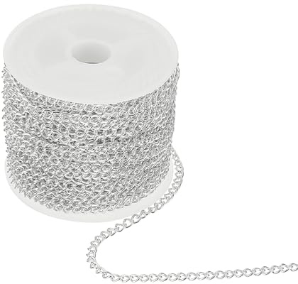 sourcing map 32.8ft Stainless Steel Curb Chain for Necklace Jewelry Making, 4mm Twisted Links Cable Chains Bulk, Silver