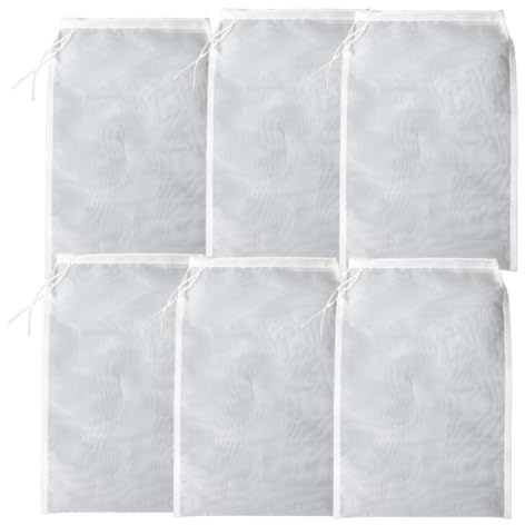 BEPSYOM 6 Pièces Sacs à Lait Végétal Réutilisables en Nylon Alimentaire avec Cordon - Filtration Fine pour Lait de Noix, Fromage, Café, Yaourt, Jus de Fruits (20 × 30 cm)