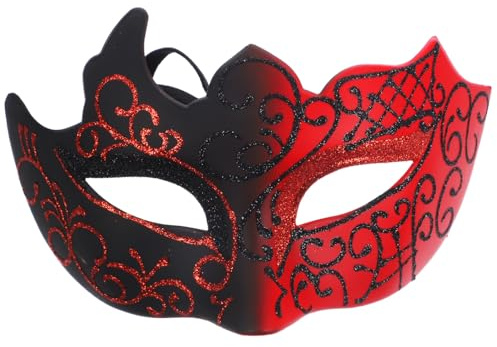 FOMIYES 2 Pièces Masque Demi Visage pour Femmes Masque de Vénitien Noir et Rouge Décoration Carnaval et Fête Costume Cosplay Design Unique et Confortable