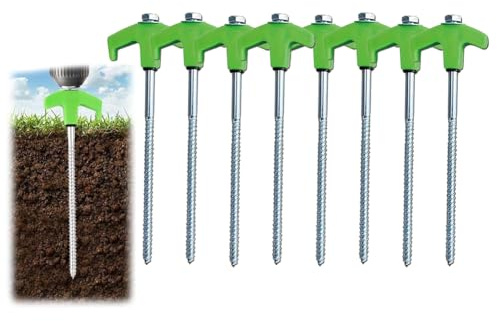 Hausio 4/8 Stück Schraubheringe Camping, Zeltheringe zum Schrauben, Heringe Schrauben, Tellerkopfschrauben Camping, Zeltschrauben, Heringe Zelt Stabil, Zeltanker, Tent Pegs (8, Grün)