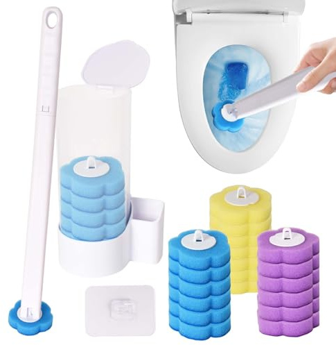 Escobilla Baño Desechable WC, Cepillo para Inodoro con 18 Rellenos de Detergente, Cepillo de Inodoro con Soporte, Toilet Brush Mango Largo, Escobillas de Escobilla WC para Aseo y Cuarto de Baño