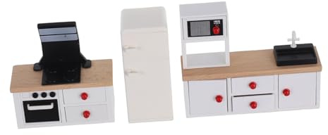 Gatuida 3pcs Miniature Dollhouse Kitchen White Stove Fridge Cabinet Pretend Play for Role-playing Safe European Style Furniture Accessories